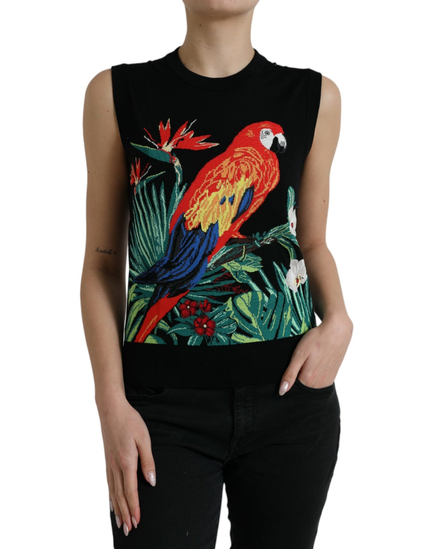 Dolce &amp; Gabbana Elegant tank top with round neck and jungle pattern