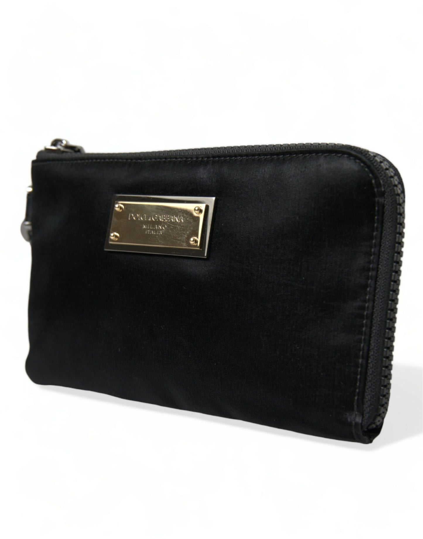 Dolce &amp; Gabbana Elegant black nylon leather bag with silver details