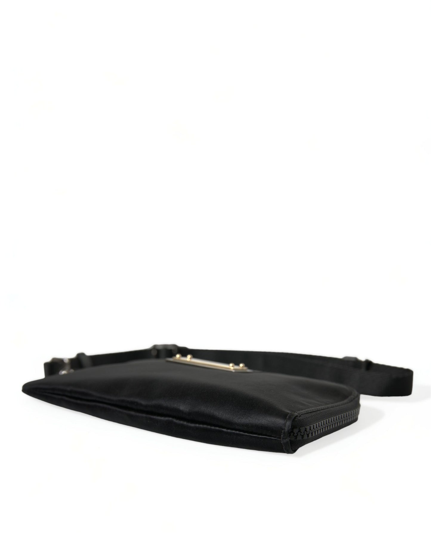 Dolce &amp; Gabbana Elegant black nylon leather bag with silver details