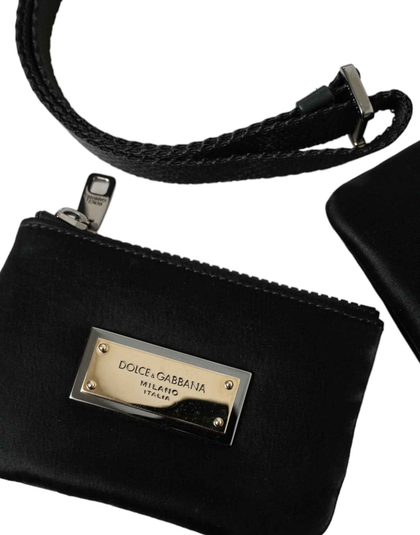 Dolce &amp; Gabbana Elegant black nylon leather bag with silver details