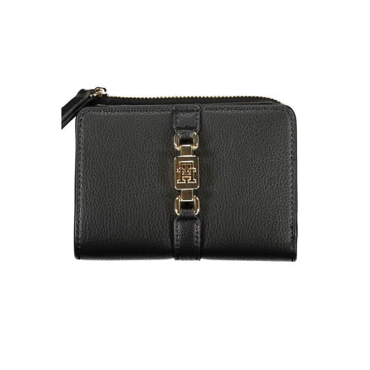 Tommy Hilfiger Elegant black wallet with zipper and coin pocket