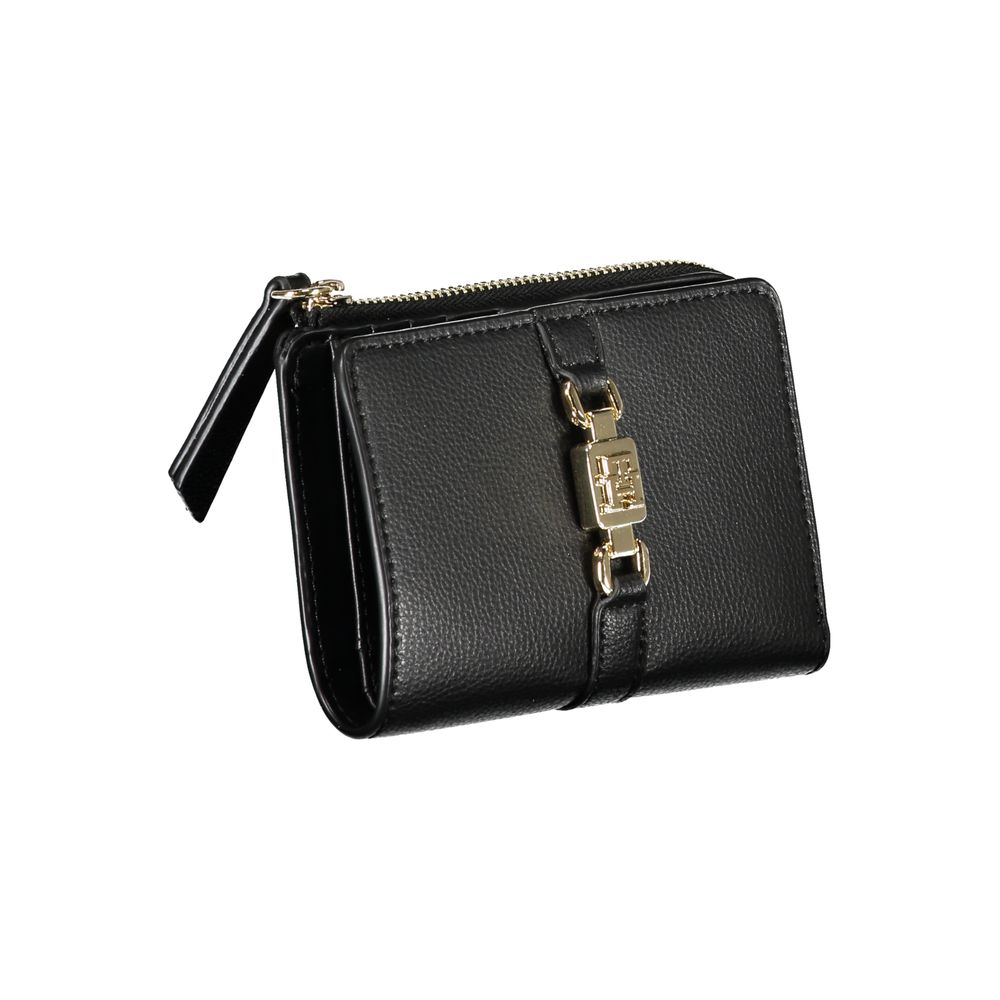 Tommy Hilfiger Elegant black wallet with zipper and coin pocket