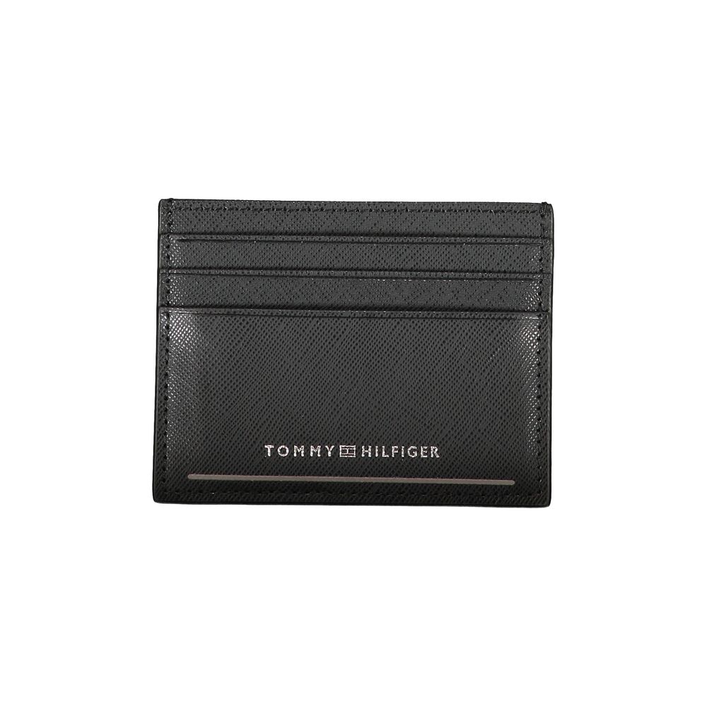 Tommy Hilfiger Elegant black leather card holder with contrasting details