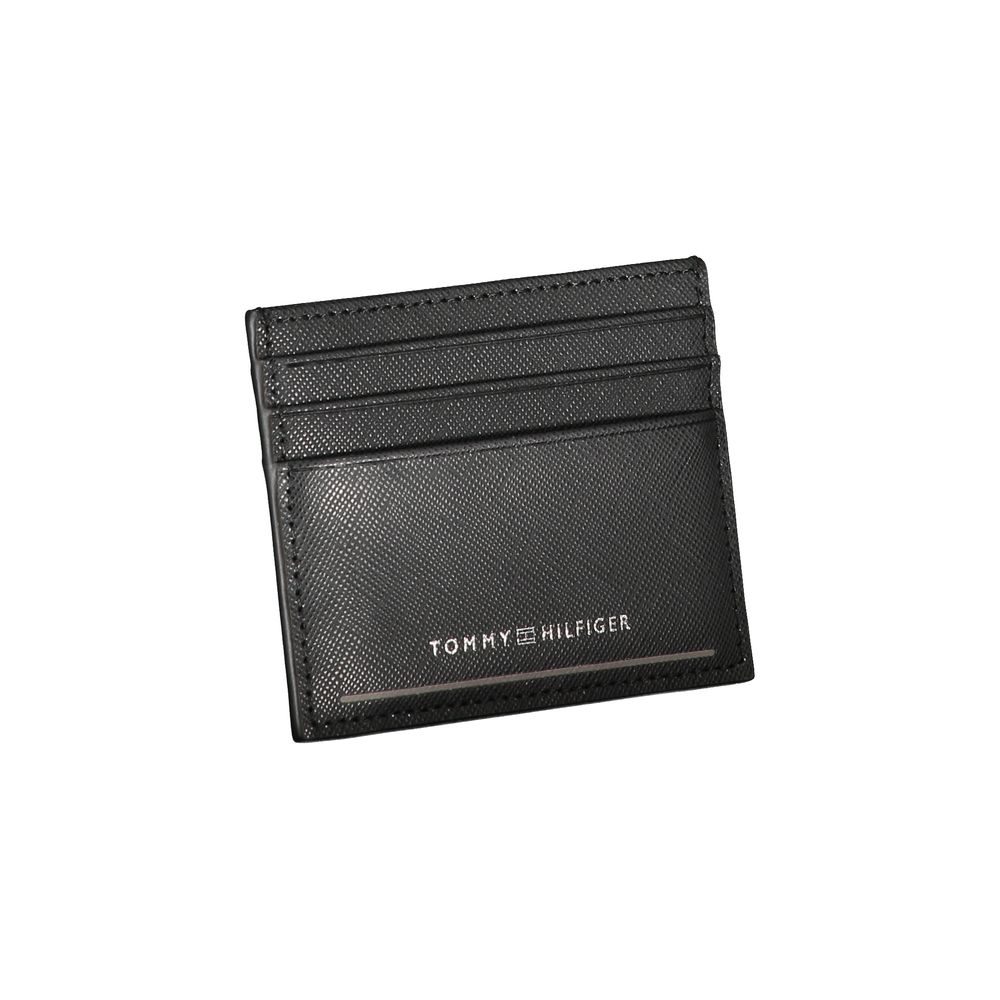 Tommy Hilfiger Elegant black leather card holder with contrasting details