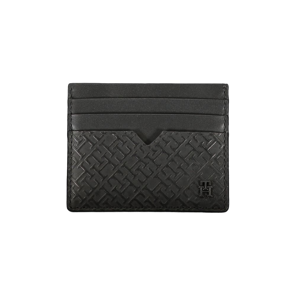 Tommy Hilfiger Elegant card holder made of black leather with contrasting detail