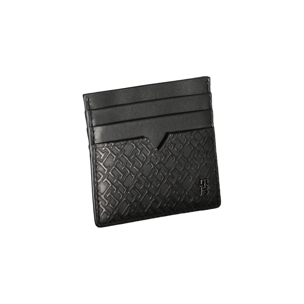 Tommy Hilfiger Elegant card holder made of black leather with contrasting detail