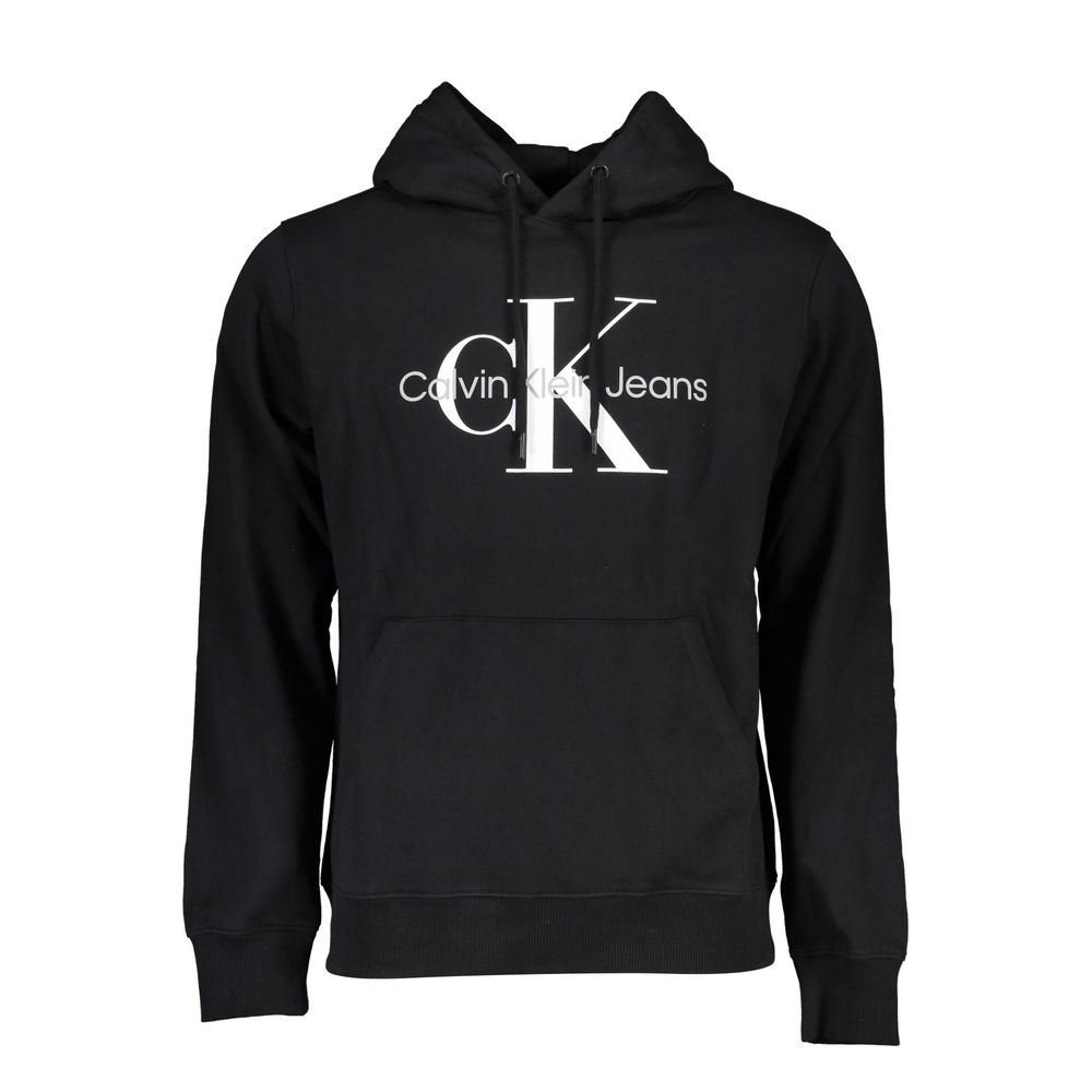 Calvin Klein Plain black cotton hoodie with logo print