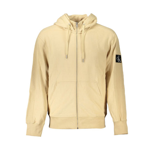 Calvin Klein Elegant Hooded Zip Sweatshirt in Beige