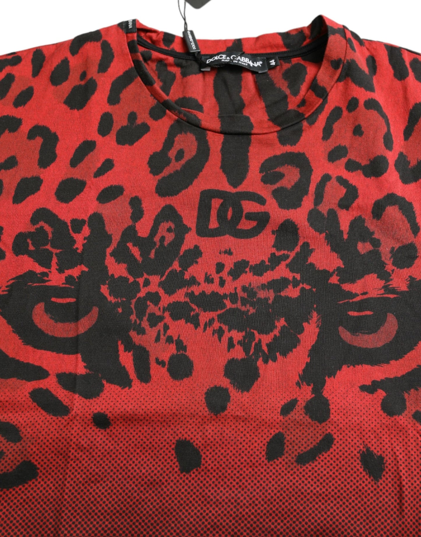 Dolce &amp; Gabbana Red Leopard Print Crew Neck T-Shirt