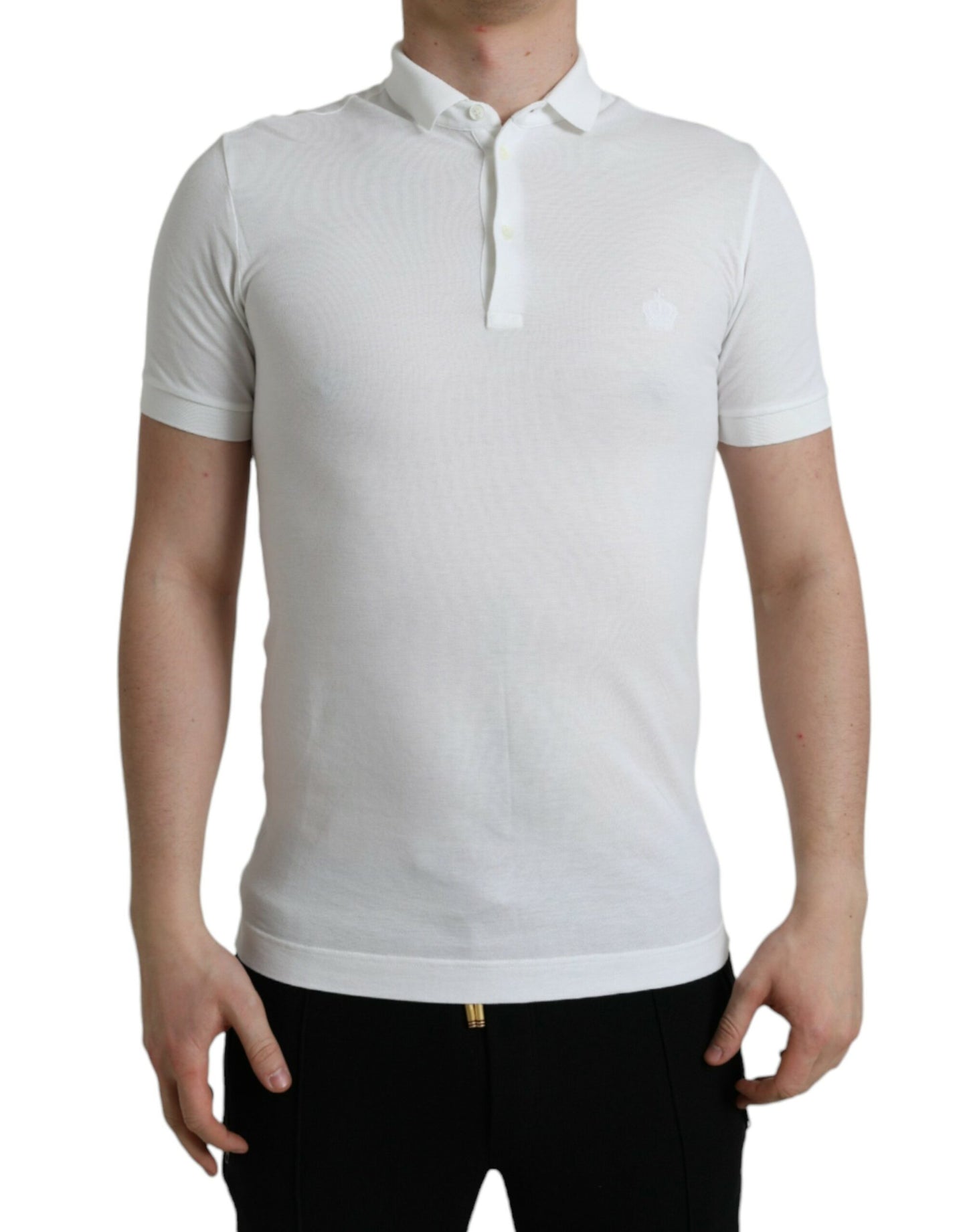 Dolce &amp; Gabbana White Cotton Polo with Crown Embroidery