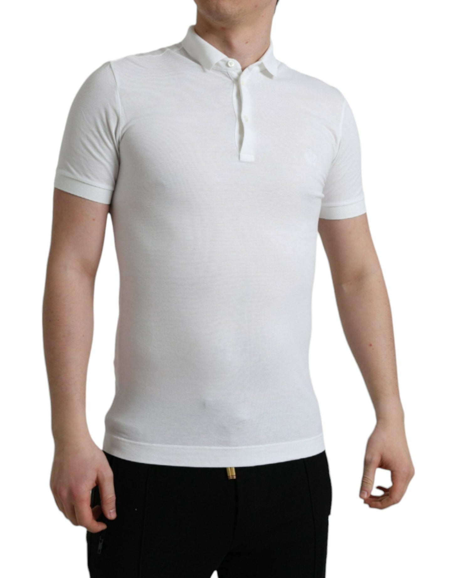 Dolce &amp; Gabbana White Cotton Polo with Crown Embroidery