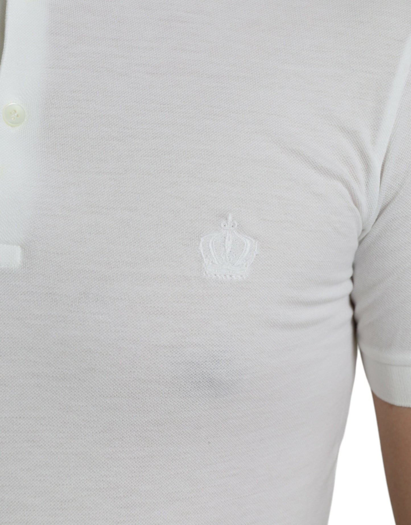 Dolce &amp; Gabbana White Cotton Polo with Crown Embroidery