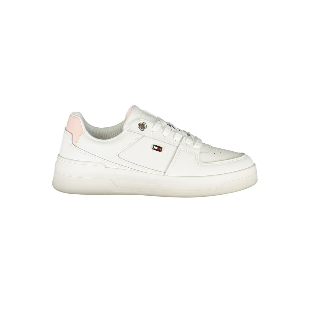 Tommy Hilfiger Elegant White Lace-Up Sneakers with Contrasting Detail