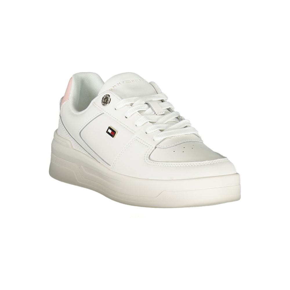 Tommy Hilfiger Elegant White Lace-Up Sneakers with Contrasting Detail