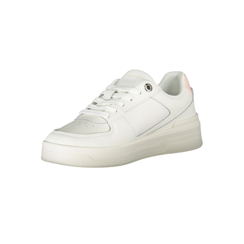 Tommy Hilfiger Elegant White Lace-Up Sneakers with Contrasting Detail