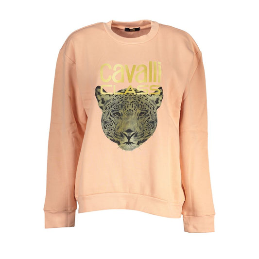 Cavalli Class Schickes rosa Fleece-Sweatshirt mit Rundhalsausschnitt