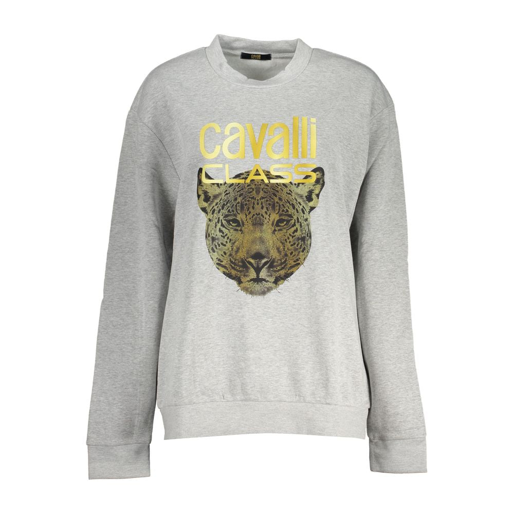 Cavalli Class Chic grey fleece sweatshirt with round neck