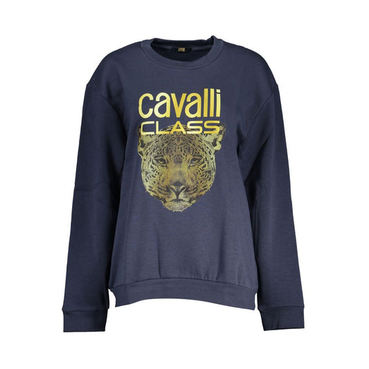 Cavalli Class Elegant blue fleece sweatshirt with round neck