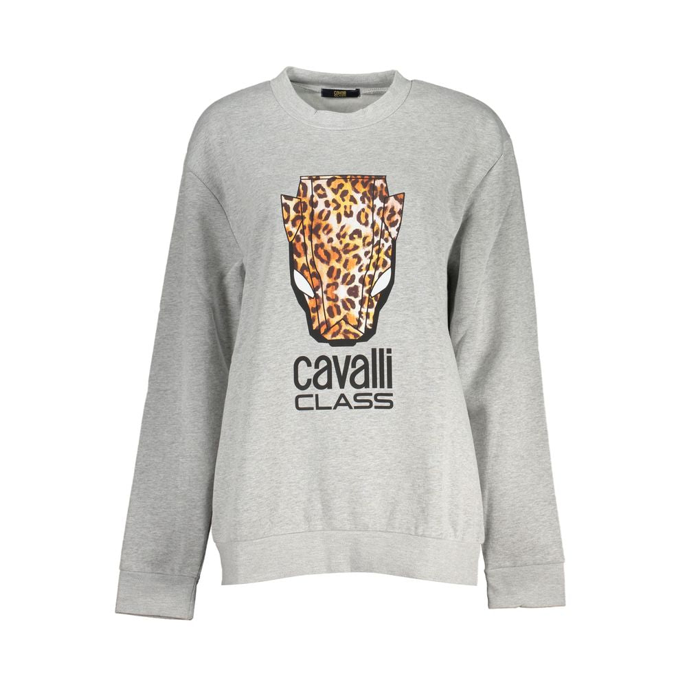 Cavalli Class Chic grey fleece sweatshirt with round neck