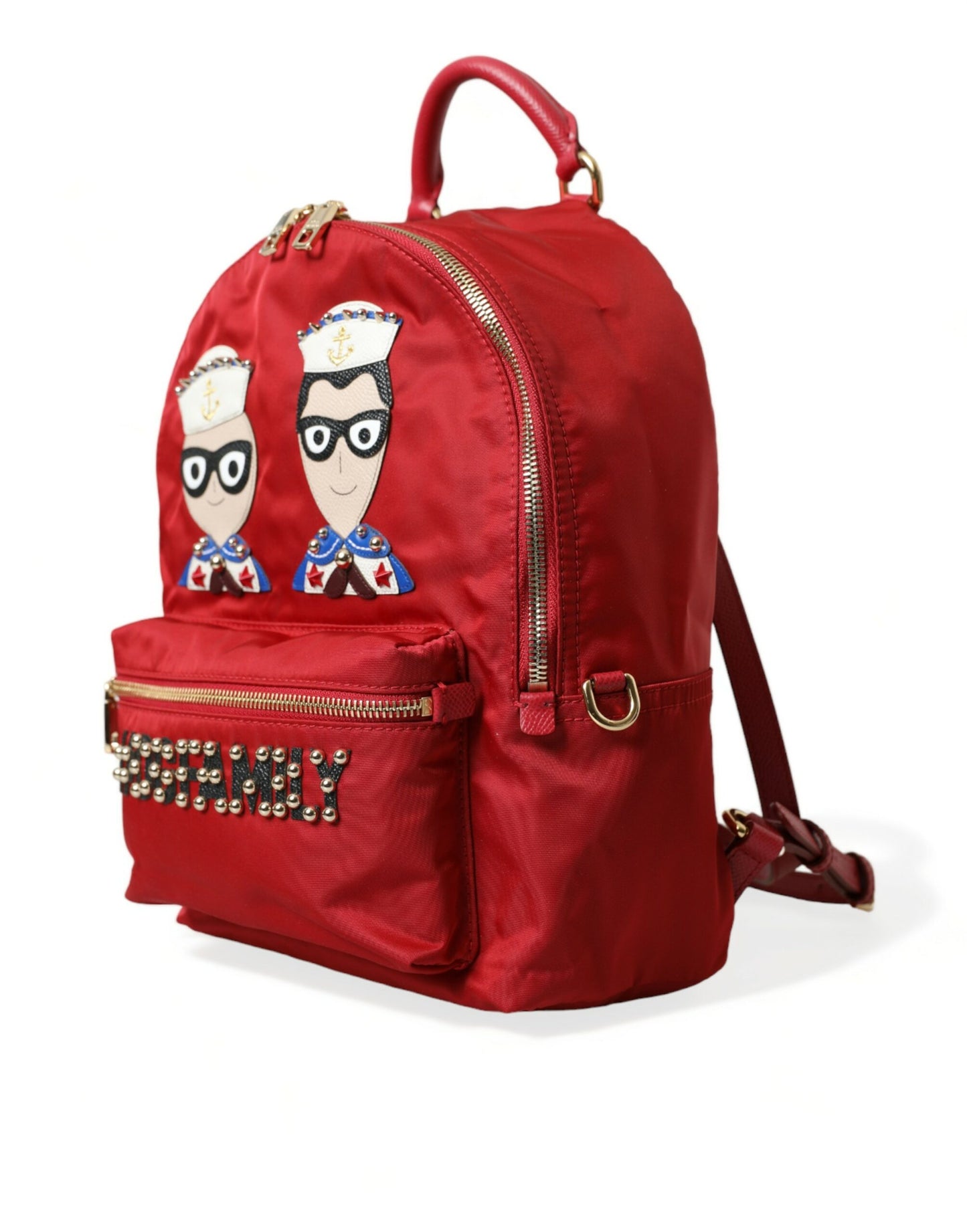 Dolce &amp; Gabbana Embellished Red Backpack with Gold Trim