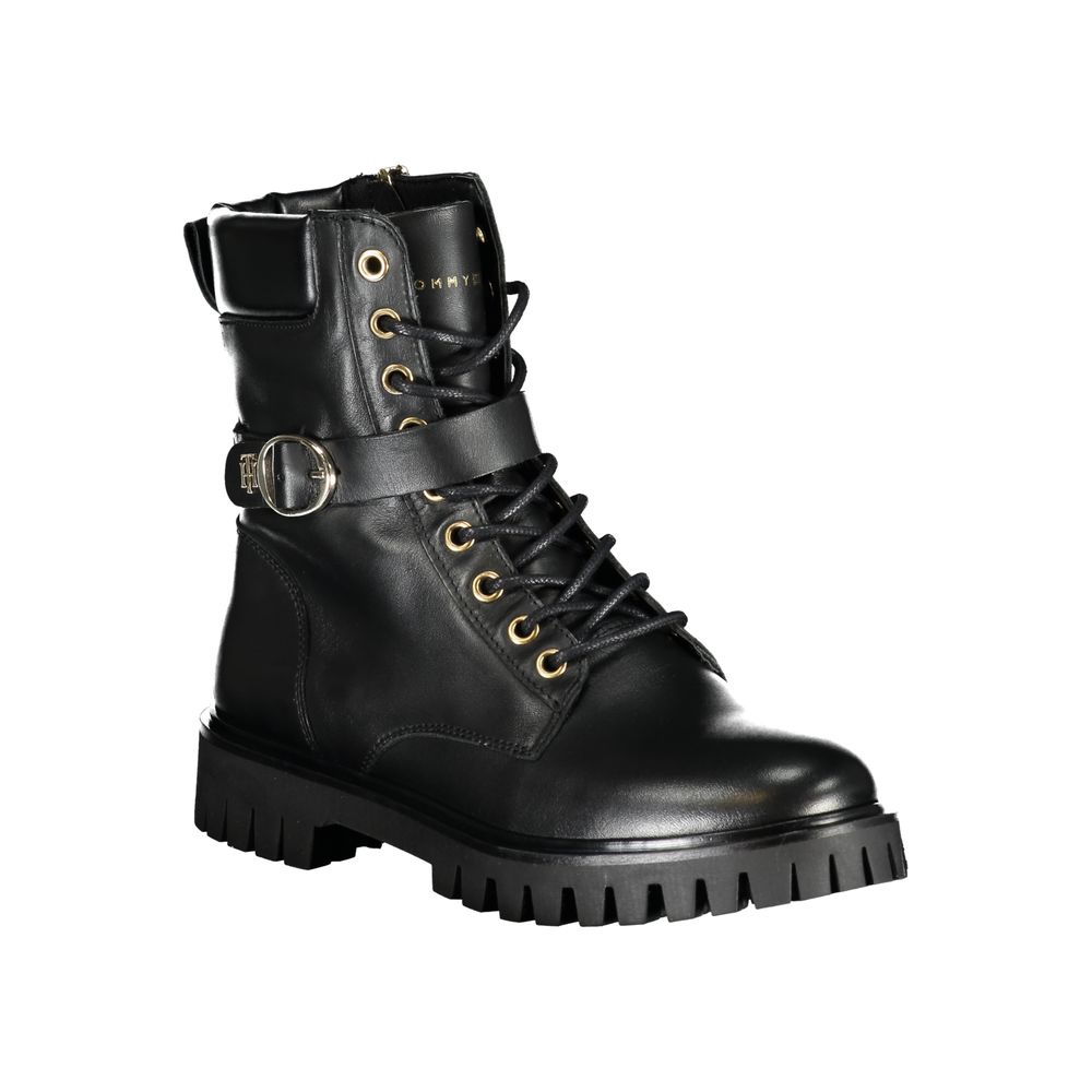 Tommy Hilfiger Chic black lace-up boots with zip and contrasting details