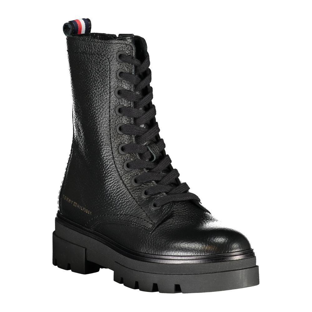 Tommy Hilfiger Elegant black lace-up boots with side zip