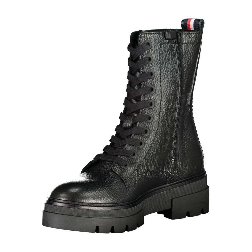 Tommy Hilfiger Elegant black lace-up boots with side zip