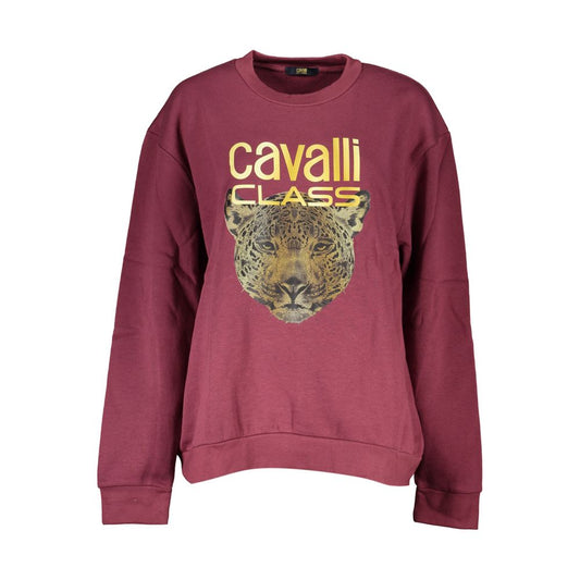 Cavalli Class Lila Fleece-Sweatshirt mit Rundhalsausschnitt und Logodruck