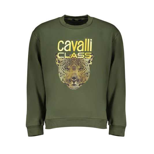 Cavalli Class Elegantes grünes Fleece-Sweatshirt mit Rundhalsausschnitt