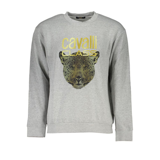 Cavalli Class Elegantes graues Designer-Sweatshirt mit Rundhalsausschnitt