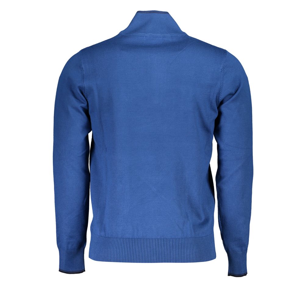 U.S. Grand Polo Eleganter blauer Pullover mit halbem Reißverschluss und Stickereidetails