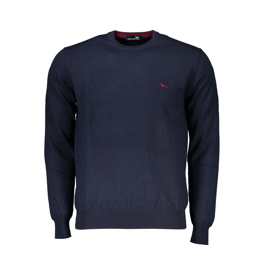 Harmont &amp; Blaine Blue Crew Neck Sweater with Embroidery