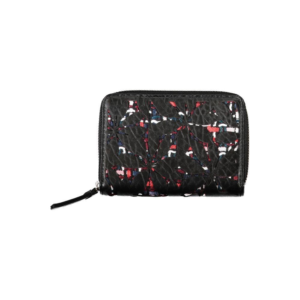 Desigual Elegante schwarze Brieftasche mit Reißverschluss und kontrastierenden Akzenten