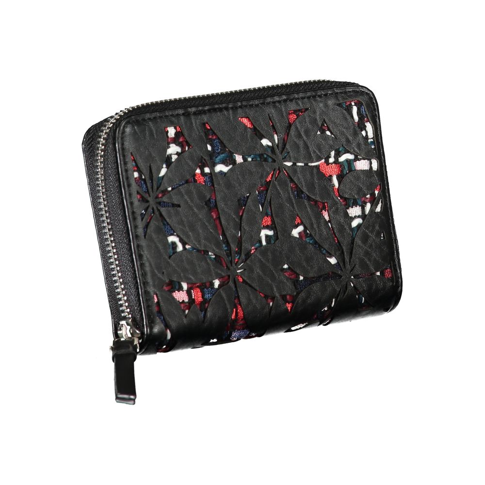 Desigual Elegante schwarze Brieftasche mit Reißverschluss und kontrastierenden Akzenten