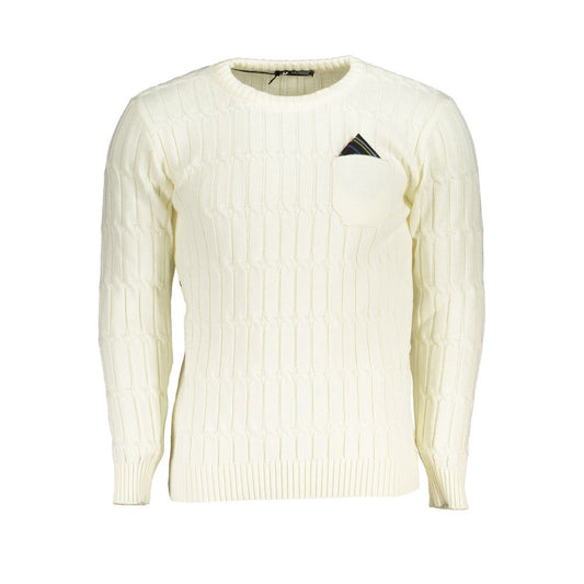 US Grand Polo Elegant Sweater with Twisted Crew Neck in White