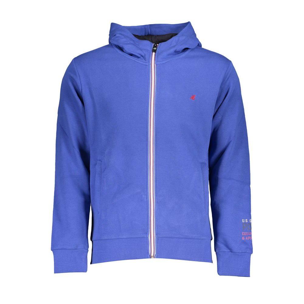 US Grand Polo Stylish blue fleece sweatshirt with hood and embroidery