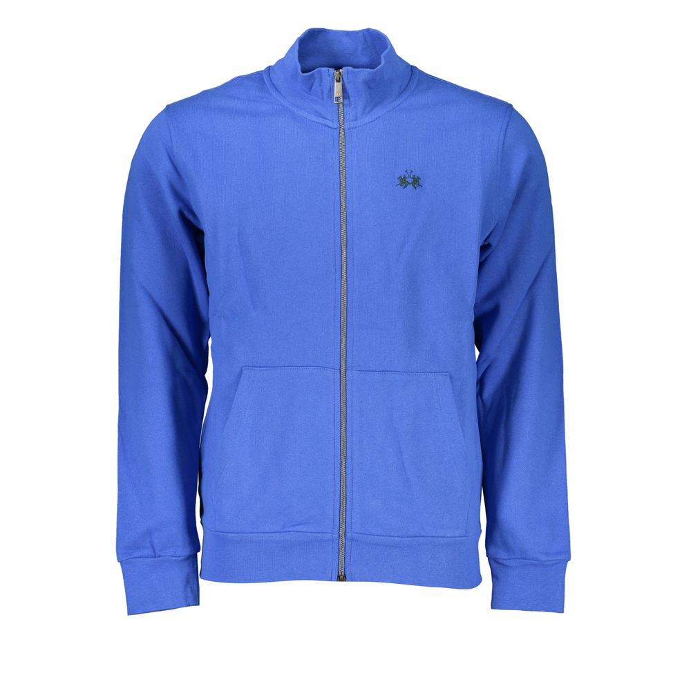 La Martina Elegantes blaues Fleece-Sweatshirt mit Stickerei