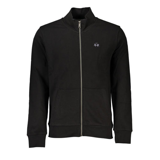 La Martina Slim Black Cotton Zip Sweater