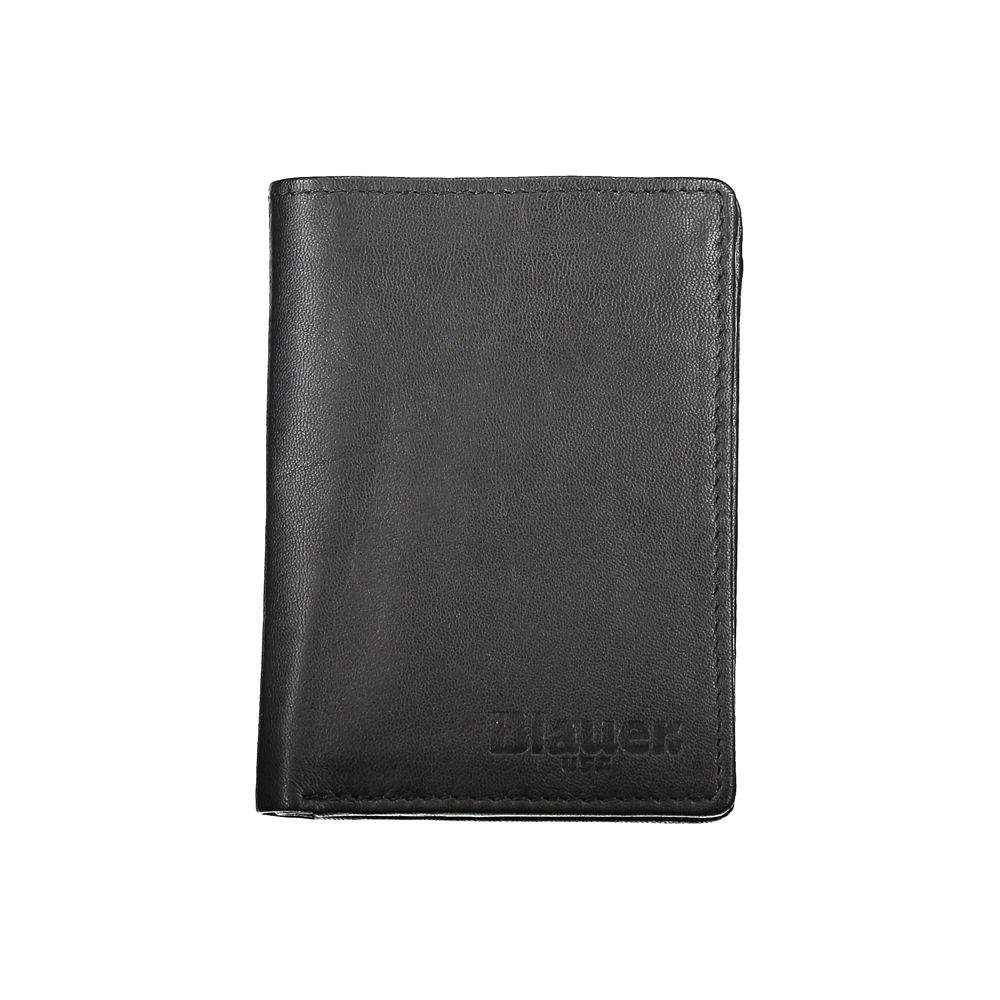 Blue Elegant wallet made of black leather with two compartments