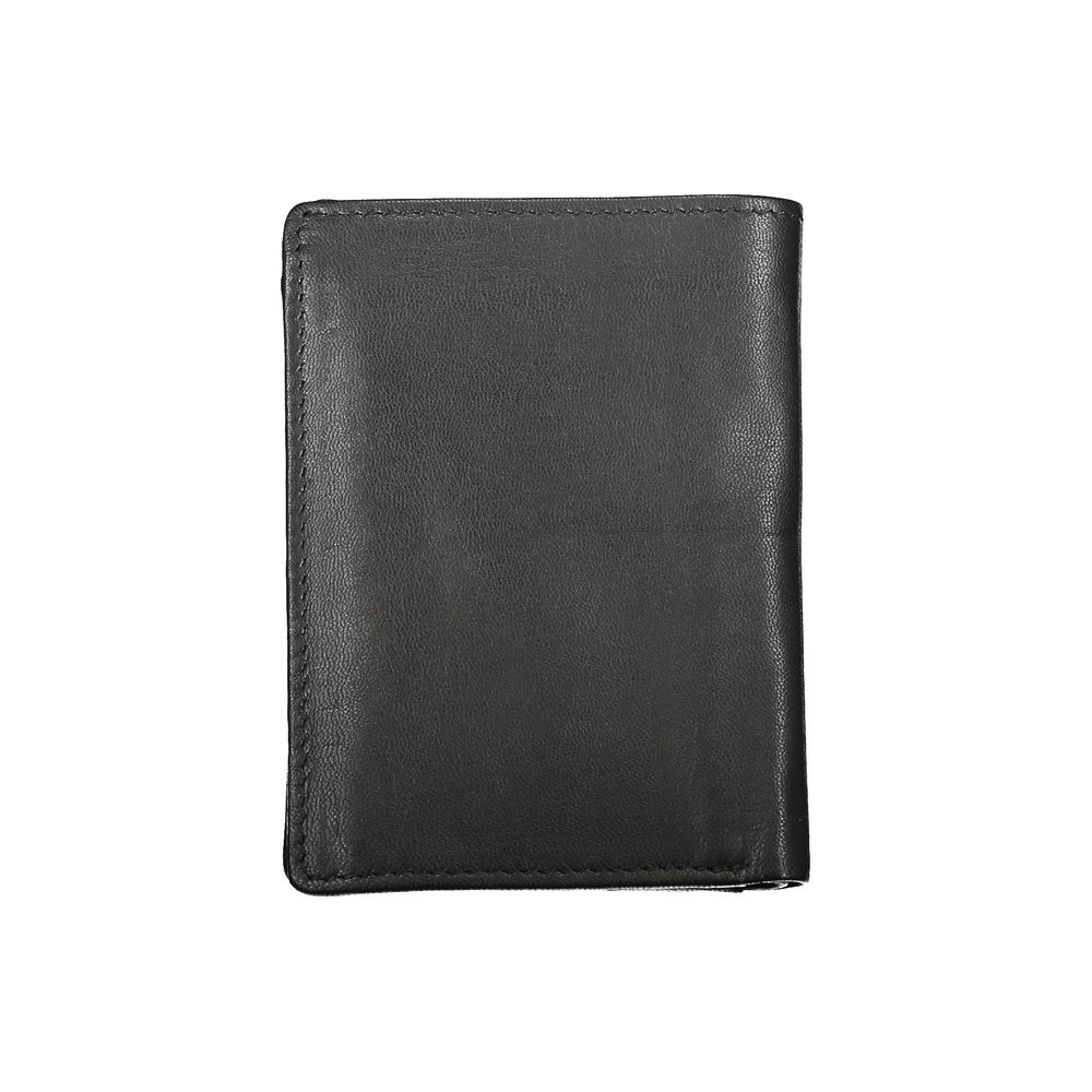 Blue Elegant wallet made of black leather with two compartments