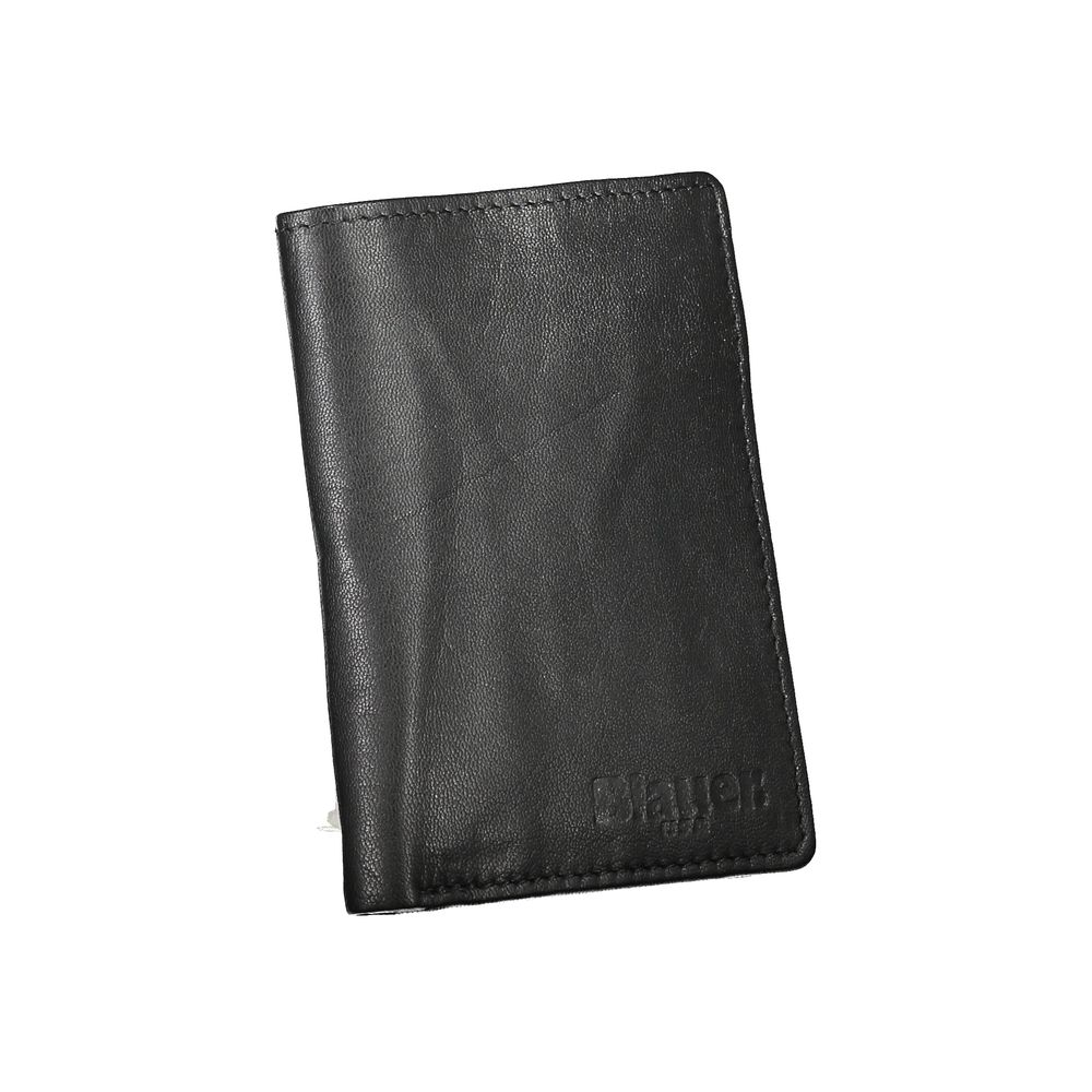 Blue Elegant wallet made of black leather with two compartments