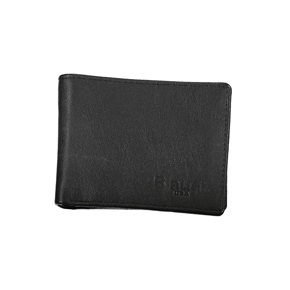 Blue Elegant wallet made of black leather with two compartments