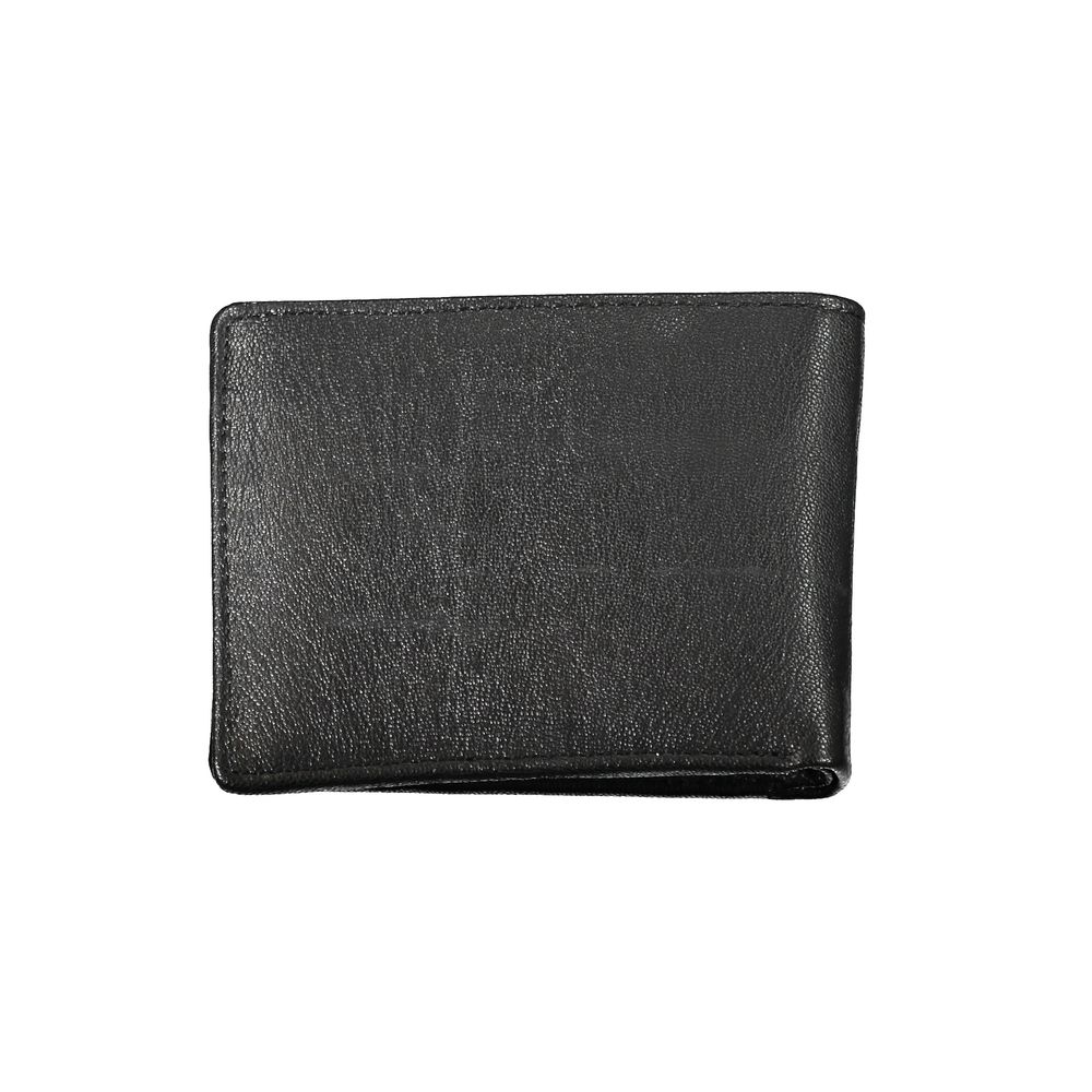 Blue Elegant wallet made of black leather with two compartments