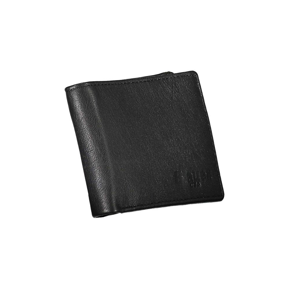 Blue Elegant wallet made of black leather with two compartments