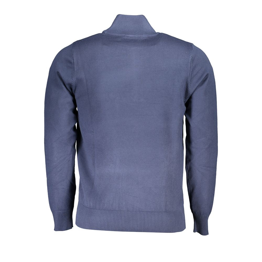 U.S. Grand Polo Eleganter blauer Pullover mit halbem Reißverschluss