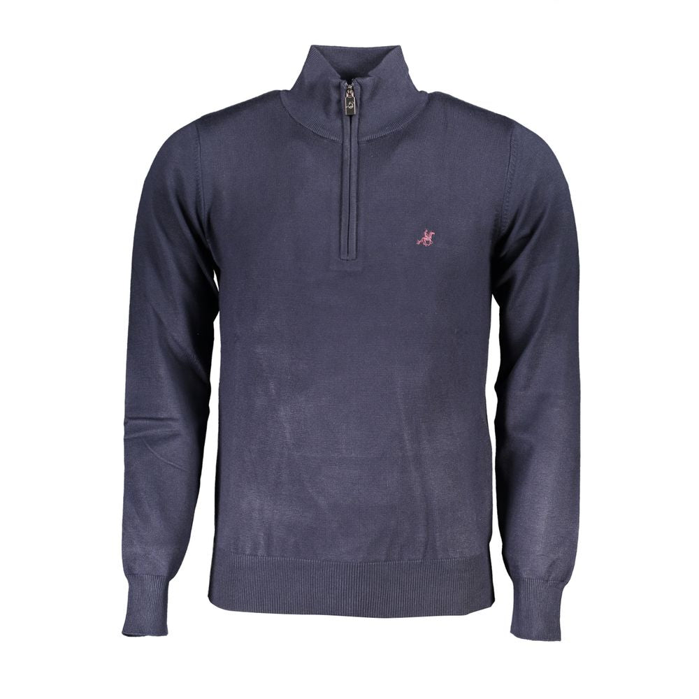 U.S. Grand Polo Eleganter blauer Pullover mit halbem Reißverschluss und gesticktem Logo