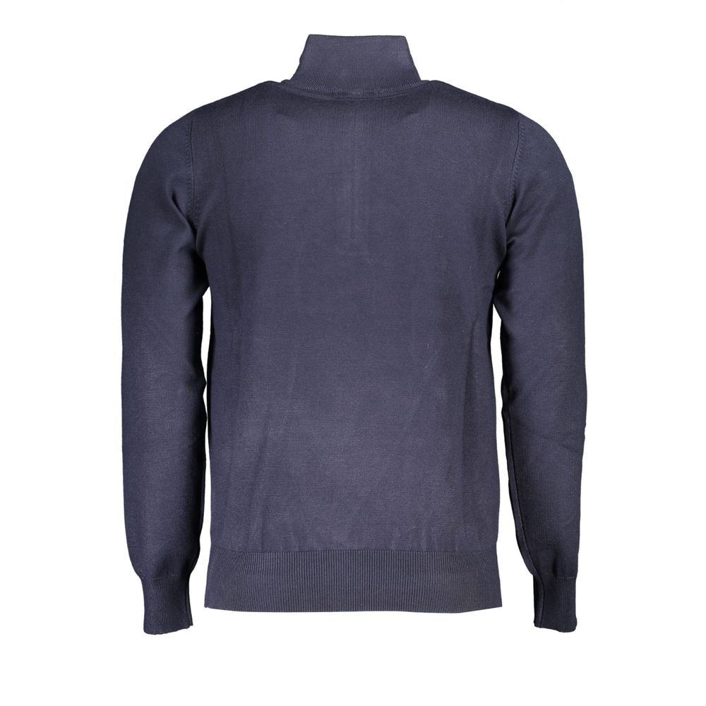 U.S. Grand Polo Eleganter blauer Pullover mit halbem Reißverschluss und gesticktem Logo