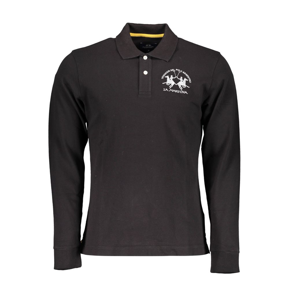 La Martina Elegant Long Sleeve Black Polo for Men