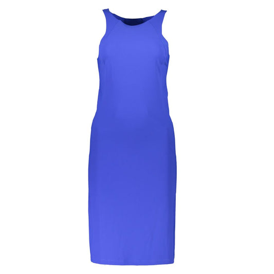 Patrizia Pepe Elegant blue dress with round neck and logo detail