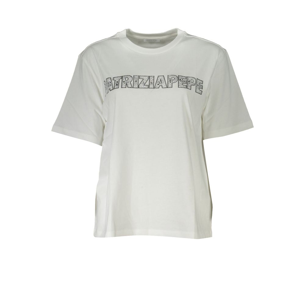 Patrizia Pepe Elegant short-sleeved round-neck T-shirt with rhinestone detail